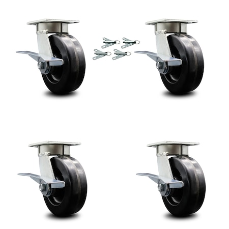 Service Caster 6 Inch Kingpinless Phenolic Wheel Swivel Caster Set with Brakes and Swivel Locks SCC-KP30S620-PHR-SLB-BSL-4